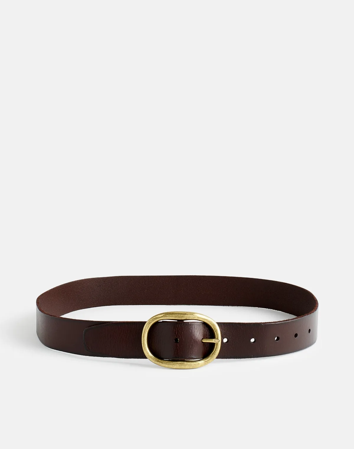 Oval-Buckle Distressed Leather Belt