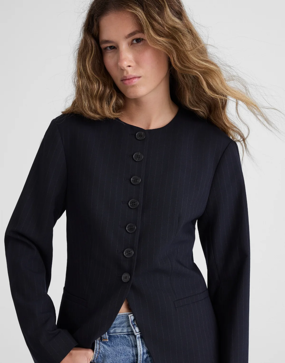 The Nolita Cutaway Blazer in Pinstripe by MW