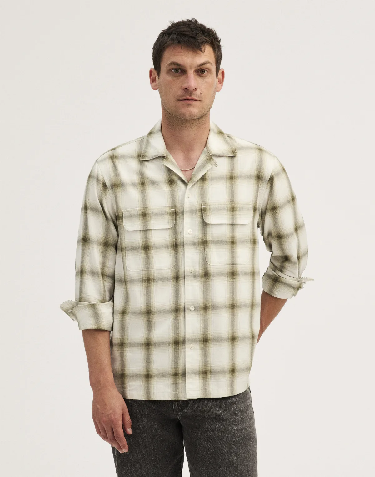 Camp-Collar Long-Sleeve Shirt in Cotton Blend by MW