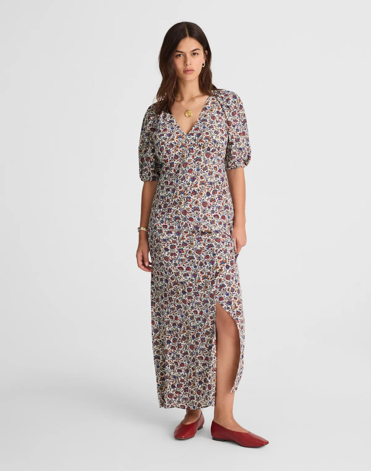 Puff-Sleeve Empire Maxi Dress by MW