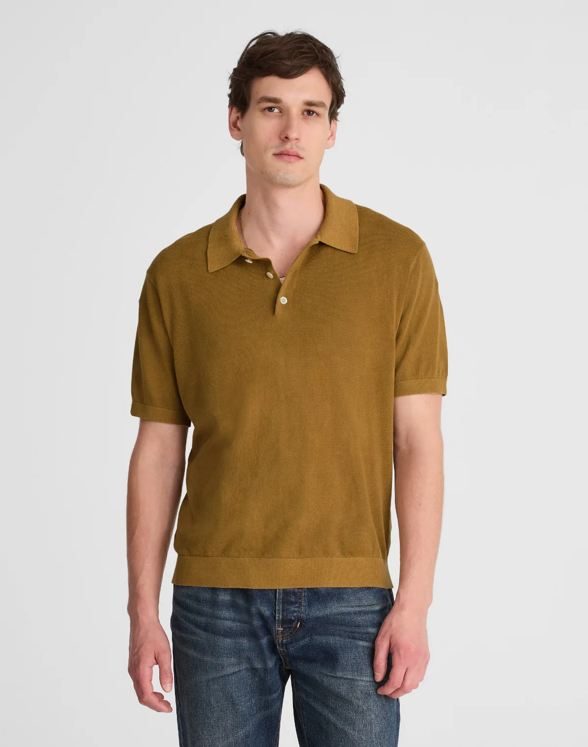 Three-Button Sweater Polo in Garment Dye by MW