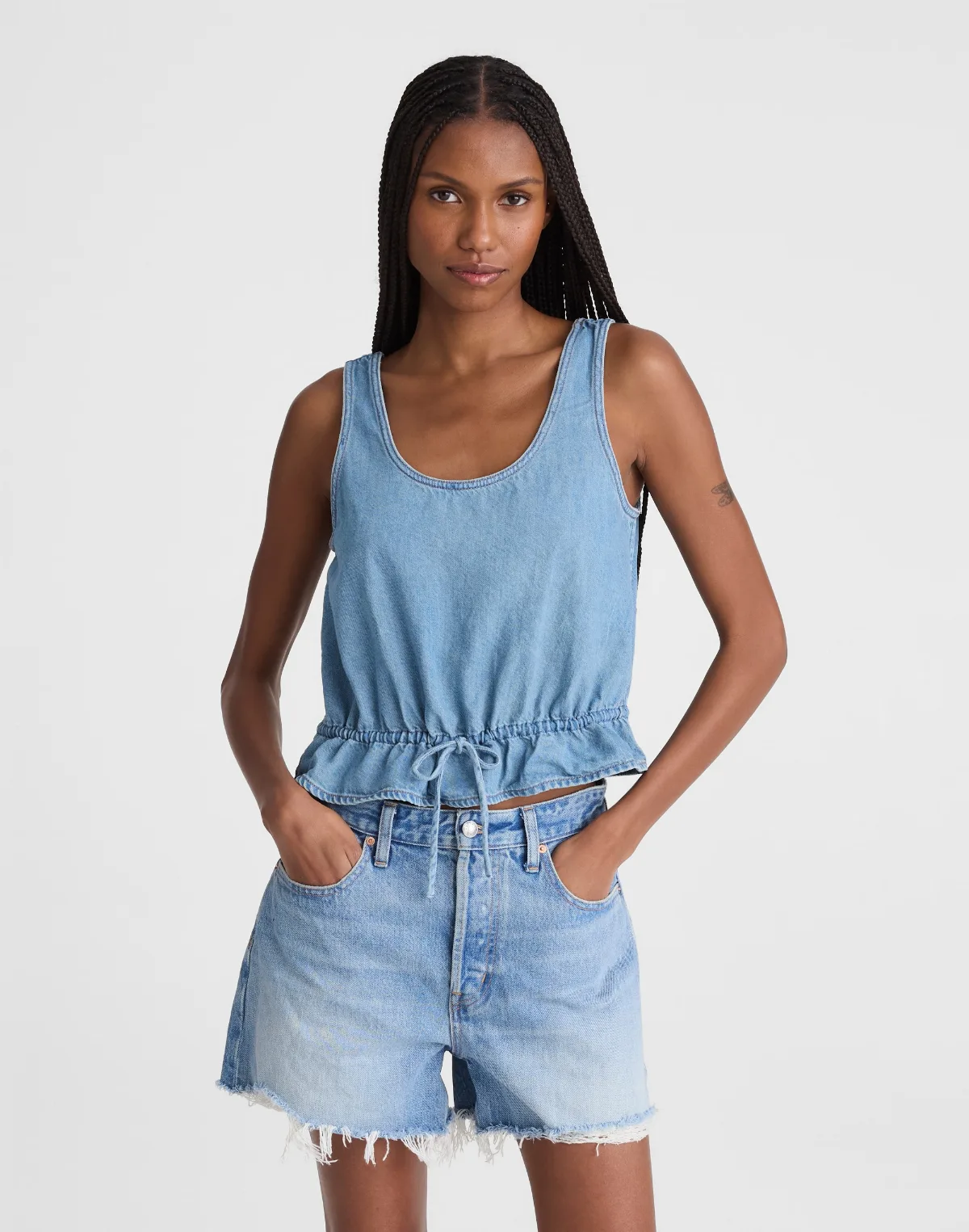 Airy Denim Scoopneck Peplum Top by MW