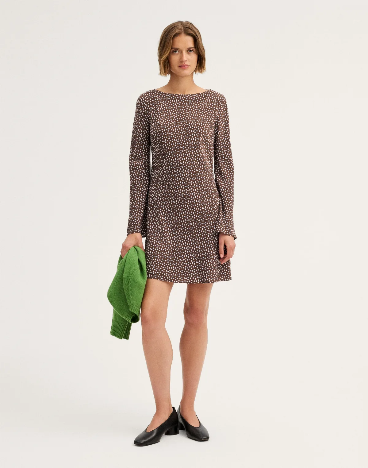 Long-Sleeve Boatneck Mini Dress by MW