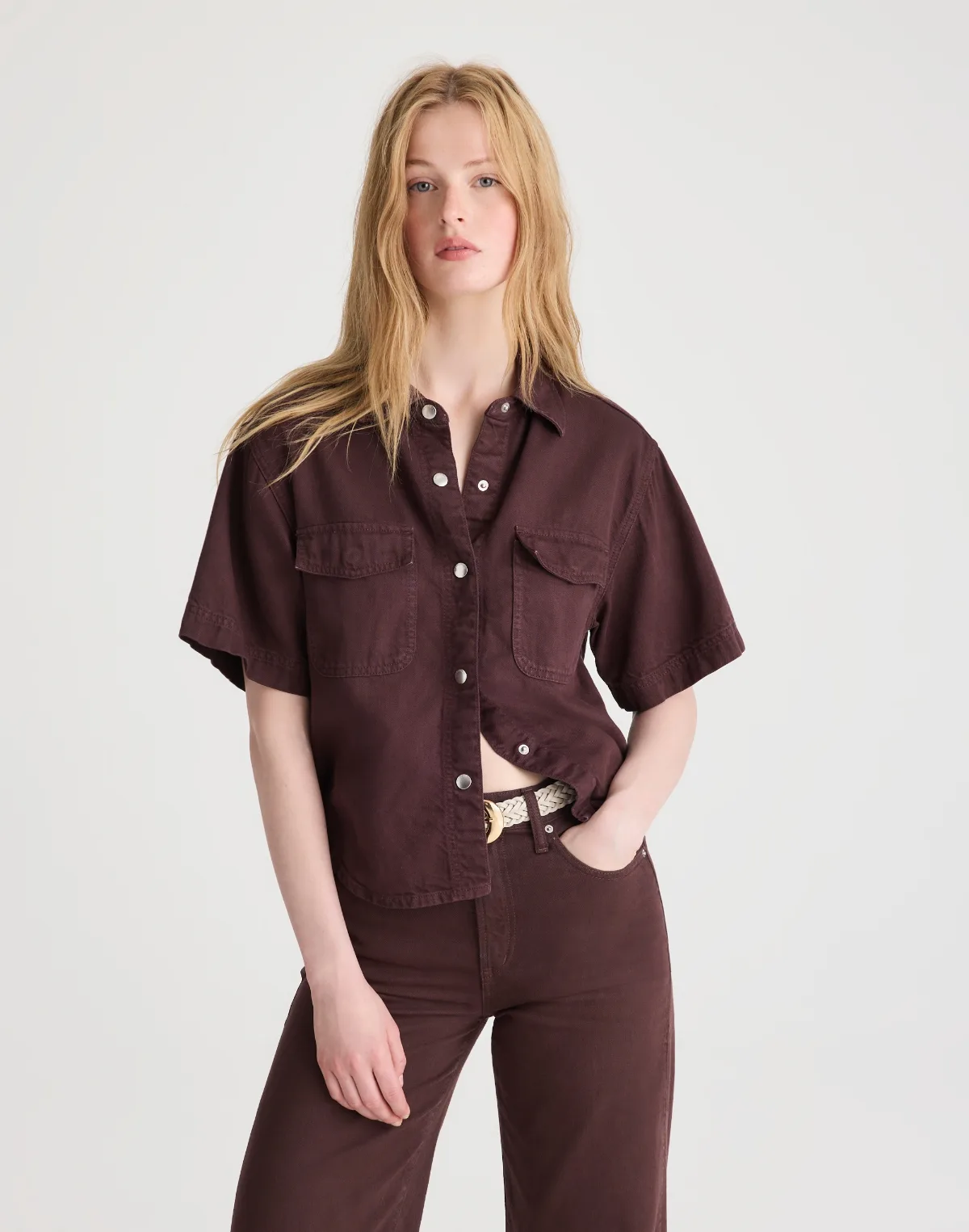 Airy Denim Utility-Pocket Shirt