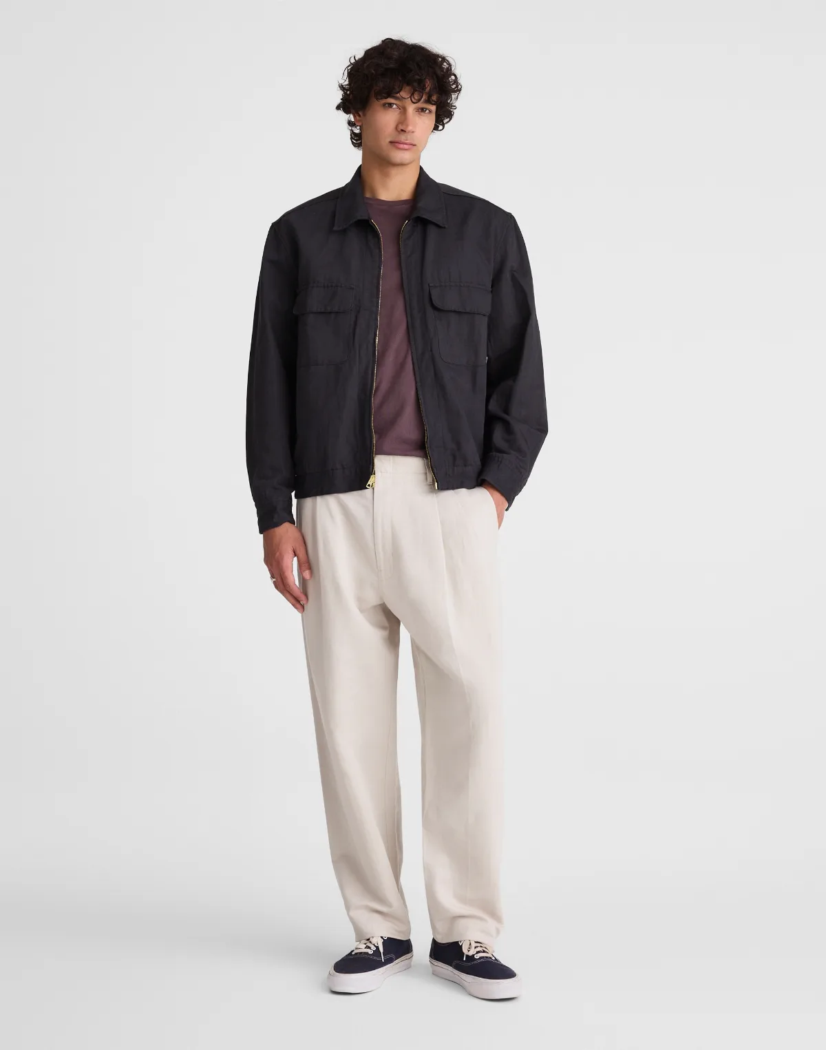Double-Pleated Trousers in Meridian Linen Blend