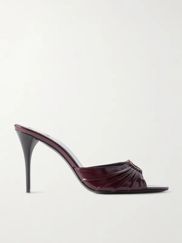 Babylone Embellished Gathered Glossed-Leather Mules