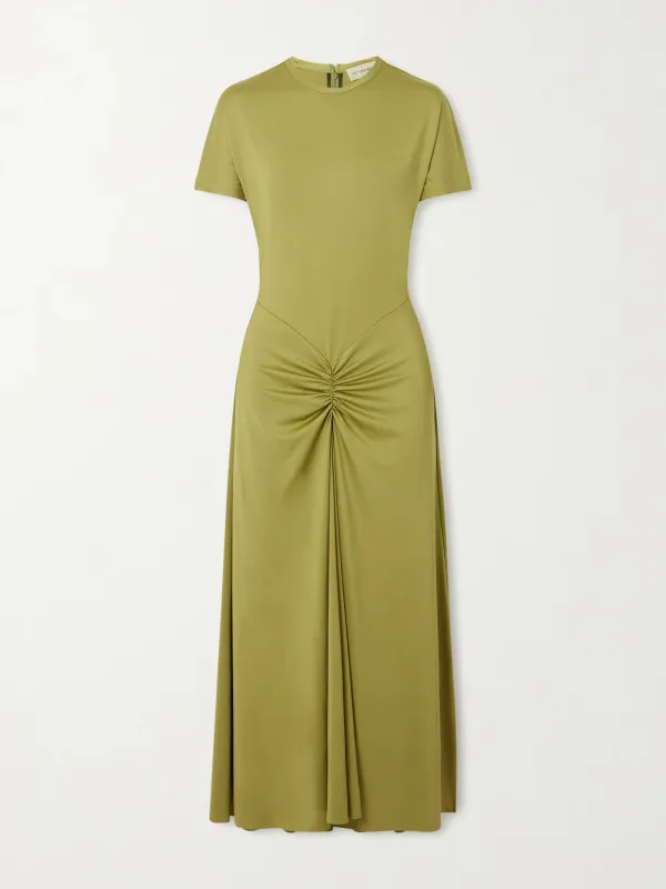 - Gathered Satin-jersey Midi Dress - by Victoria Beckham