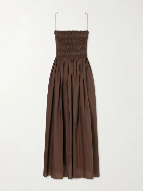 Shirred Organic Cotton Midi Dress by Matteau