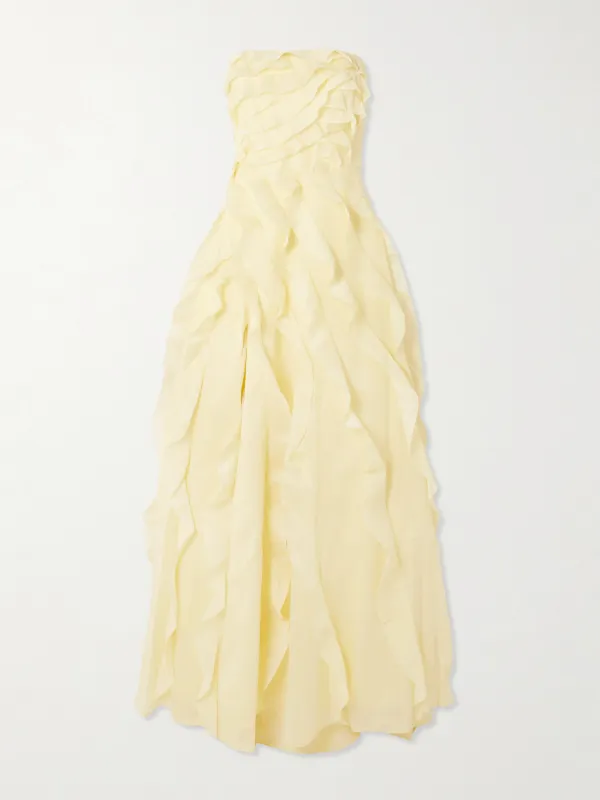Allairie Strapless Ruffled Shirred Faille Gown by Aje