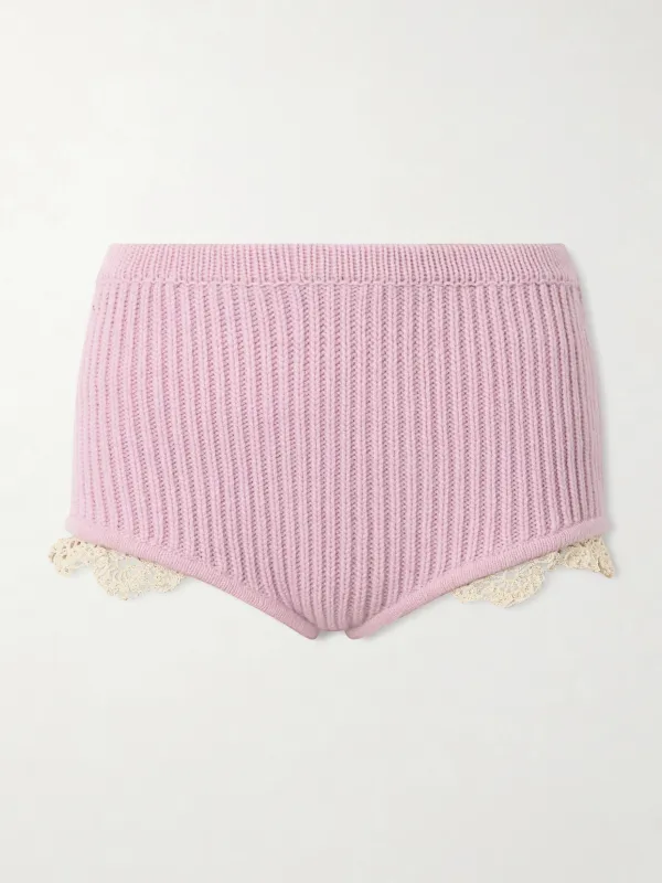 - Crochet-trimmed Knitted Cashmere Shorts - by Magda Butrym