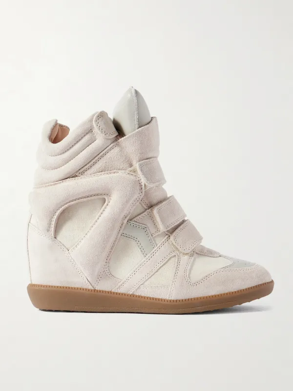 Bekett Leather-Trimmed Suede High-Top Wedge Sneakers