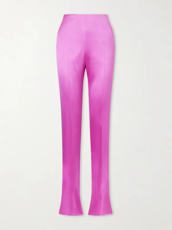 Silk-Blend Duchesse Straight-Leg Pants