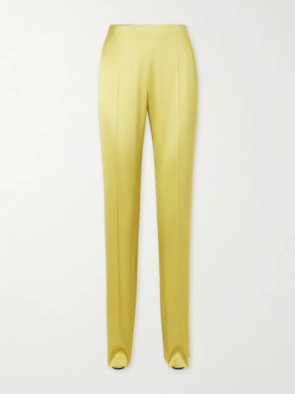 Silk-Blend Duchesse Straight-Leg Pants