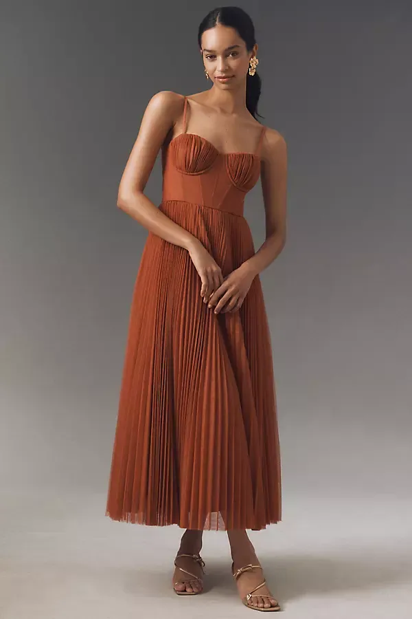 Amara Corset Pleated Tulle Fit & Flare Midi Dress by Hutch