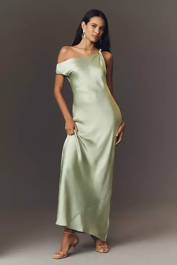 Sienna Off-The-Shoulder High-Shine Satin Maxi Dress