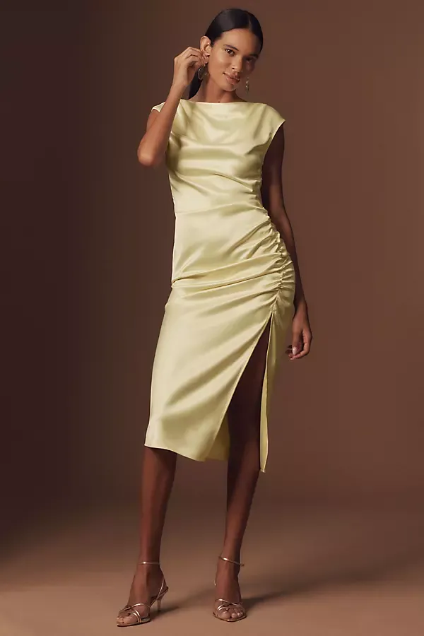 Francesca High-Neck Stretch Satin Midi Dress by BHLDN