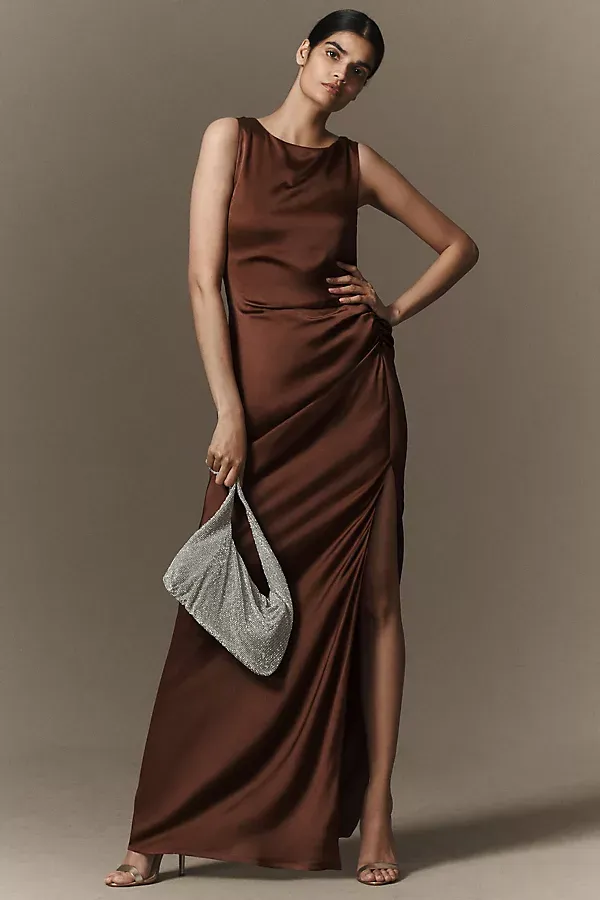 Emma High-Neck Satin Maxi Gown