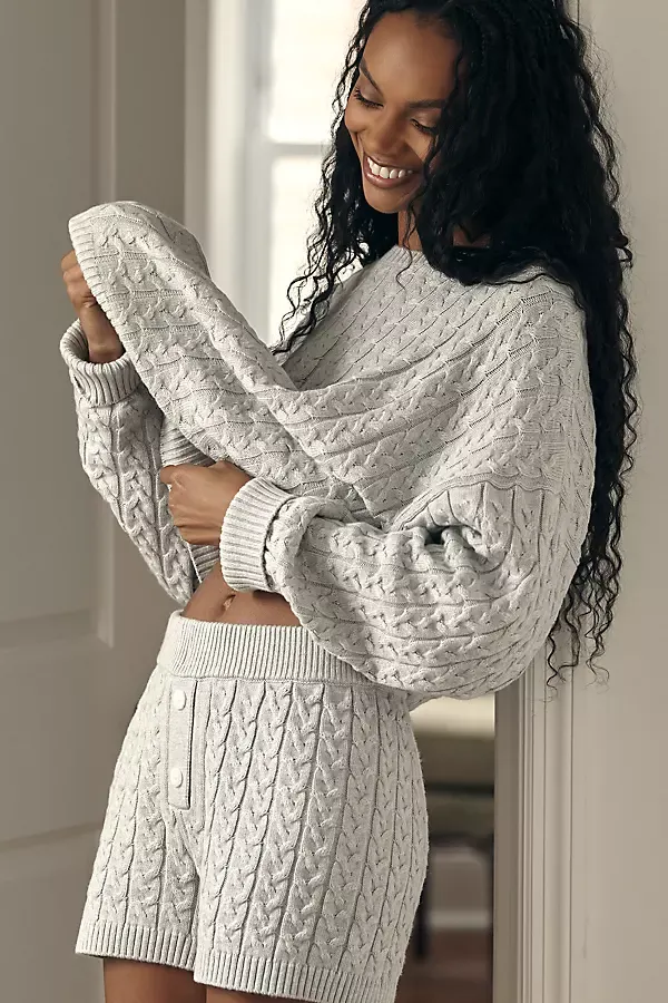 Cozy Cable Cotton Cashmere Shorts by Papinelle