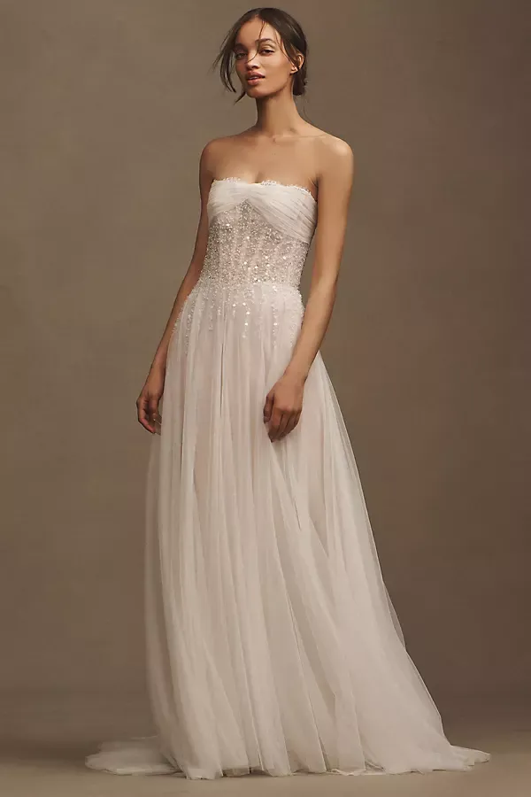 Wtoo by Watters Prima Beaded Tulle Strapless A-Line Wedding Gown