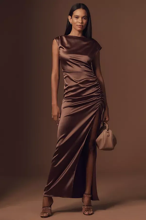 Francesca High-Neck Stretch Satin Maxi Dress