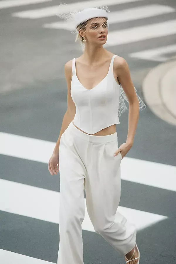 Crepe Mid-Rise Wide-Leg Pants
