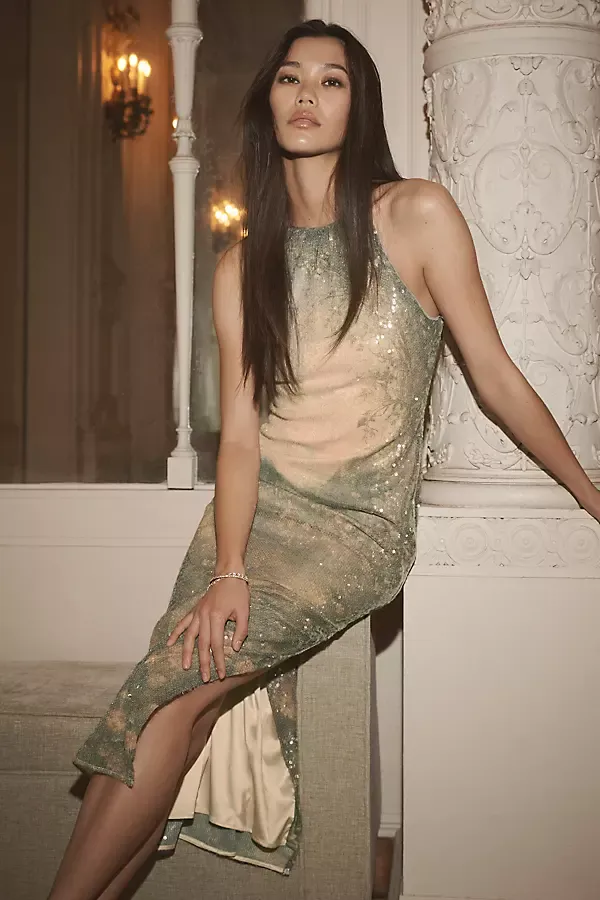 Paulina Halter Printed Sequin Midi Dress by BHLDN