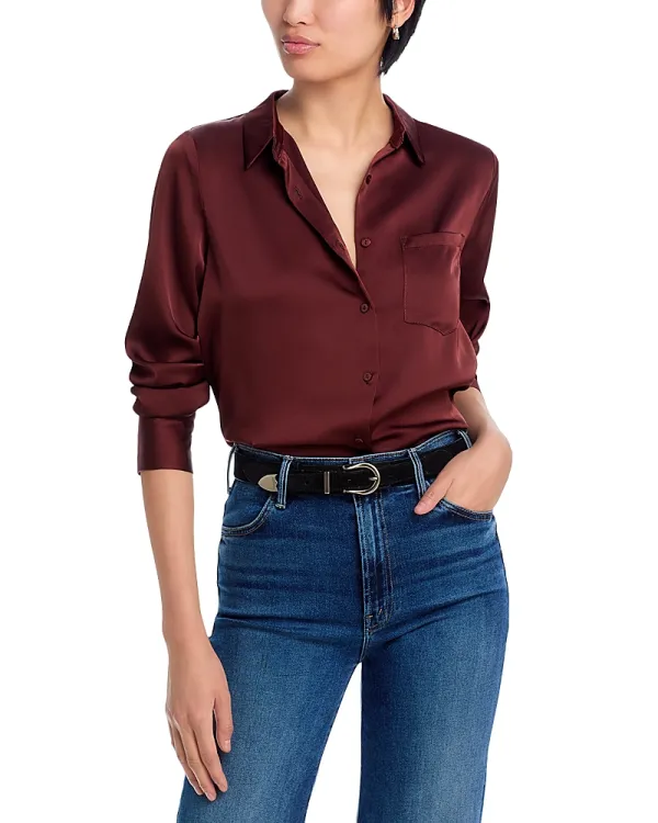 Satin Button Front Blouse by Aqua