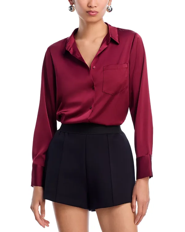 Satin Button Front Blouse