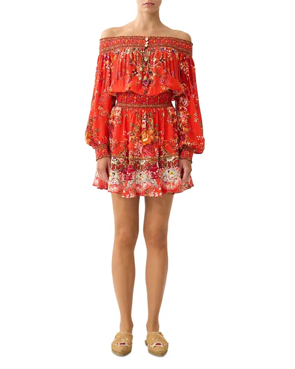 Ole Ole Silk Off Shoulder Short Dress