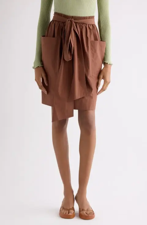 Chloé Tie Waist Cotton Poplin Skirt